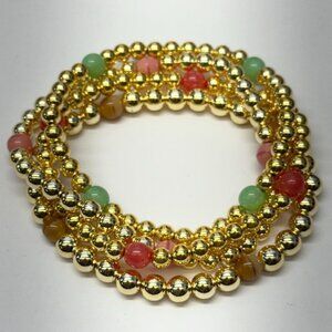 Vintage four strand beaded bracelet set gold